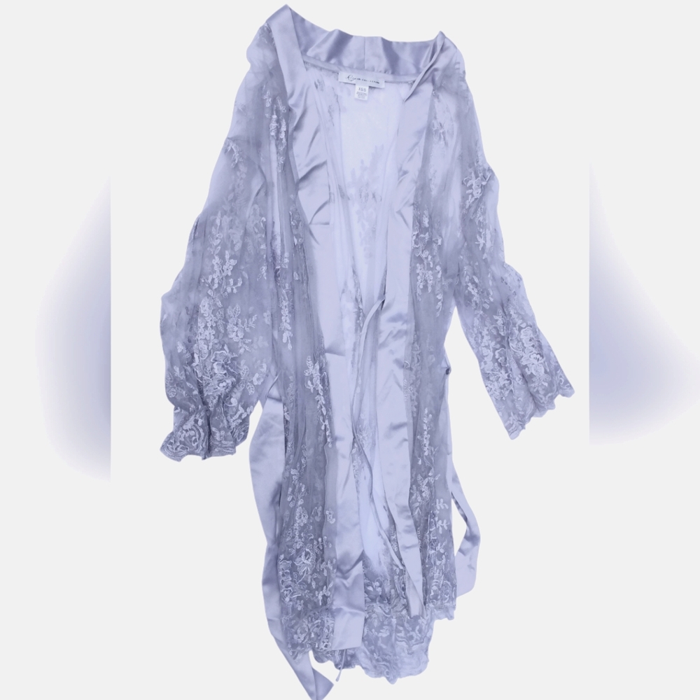 Rya Collection Darling Lace Long Kimono Sleeve Wrap. Gorgeous periwinkle gray